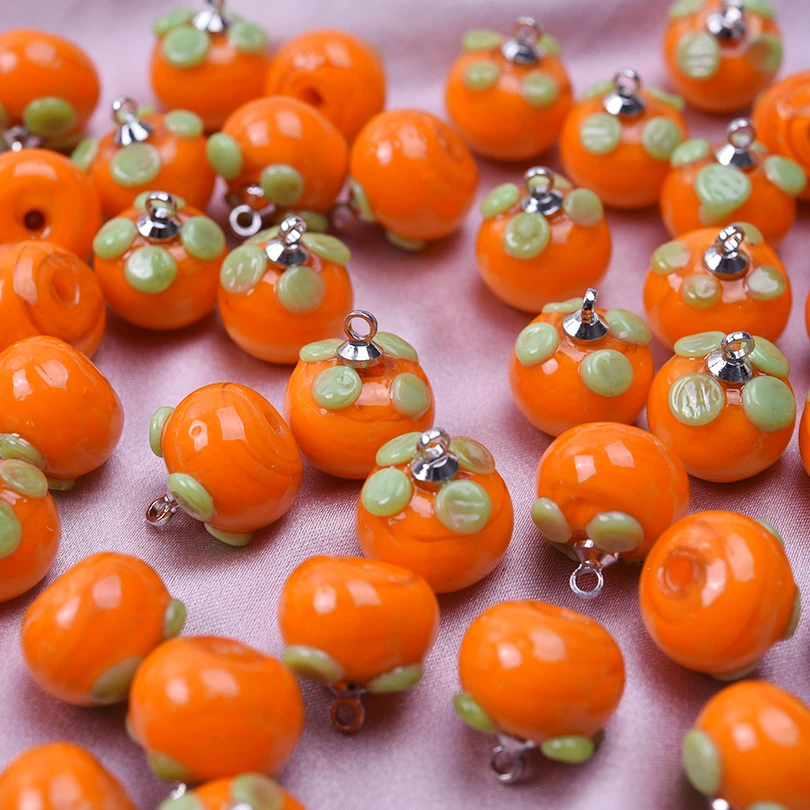 6Pcs/Lot Mixed Cute Glass 3D Fruit Persimmon Lampwork Charms Handmade DIY Women Earrings  Bracelet Jewelry Making Ornament Bulk