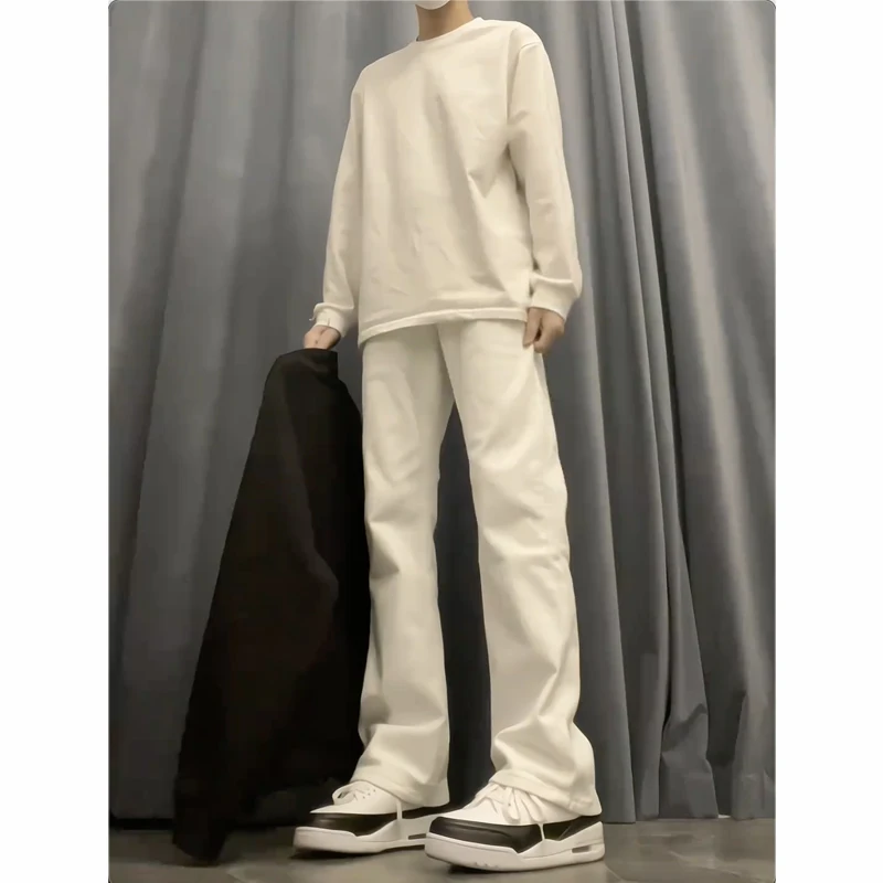 

Cleanfit Men's Fleece Lined Skinny Jeans White Straight Leg Denim Pants Trendy High Street Style Winter Fashion Youth Cot...