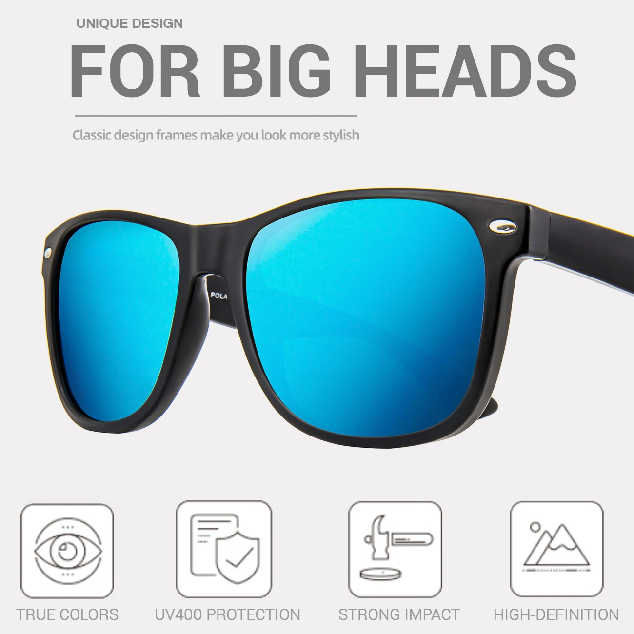 JULI Polarized Sunglasses for Big Heads Men Women,UV 400 Protection Wood Grain Frame Sunglasses 8809