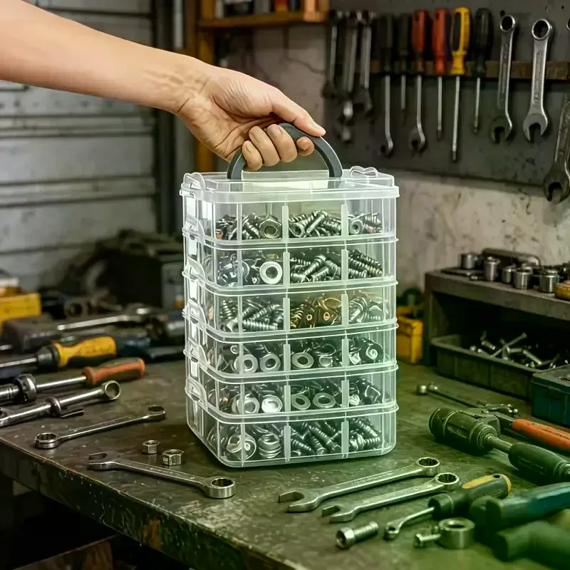 1 Set Transparent Storage Box 6-Tier 36 Grids Containers With Lid And Handle Snap Closure Design Clear Tool Organizer