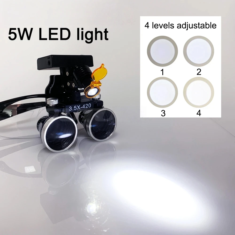 SQDENT Dental Loupes Dental Magnifier Dental Lab Medical Loupes Magnification Binocular 2.5/3.5x Headlight Wireless 5W Headlamp