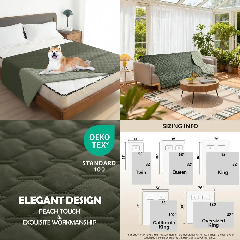 بطانية كبيرة للكلاب مقاومة للماء قابلة للعكس، غطاء ناعم للأثاث والسيارة والحيوانات الأليفة بألوان الزيتون (82 × 120 بوصة)