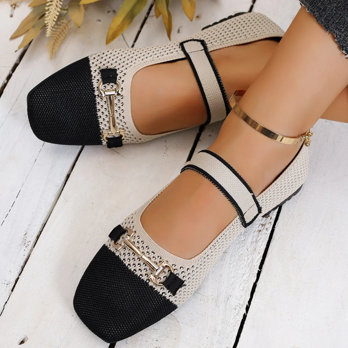 

Flat Mary Jane Shoes Spring and Autumn New Style Fly Woven Breathable Casual Metal Decorative Women's Shoes Zapatos De Mujer
