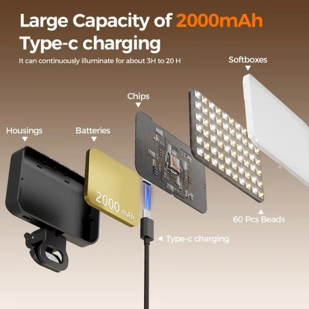 800/1000 мАч светодиодный светильник для селфи, перезаряжаемый через USB, регулируемая яркость, светодиодный заполняющий светильник, 3 режима, мини-светильник для селфи, мобильная фотография