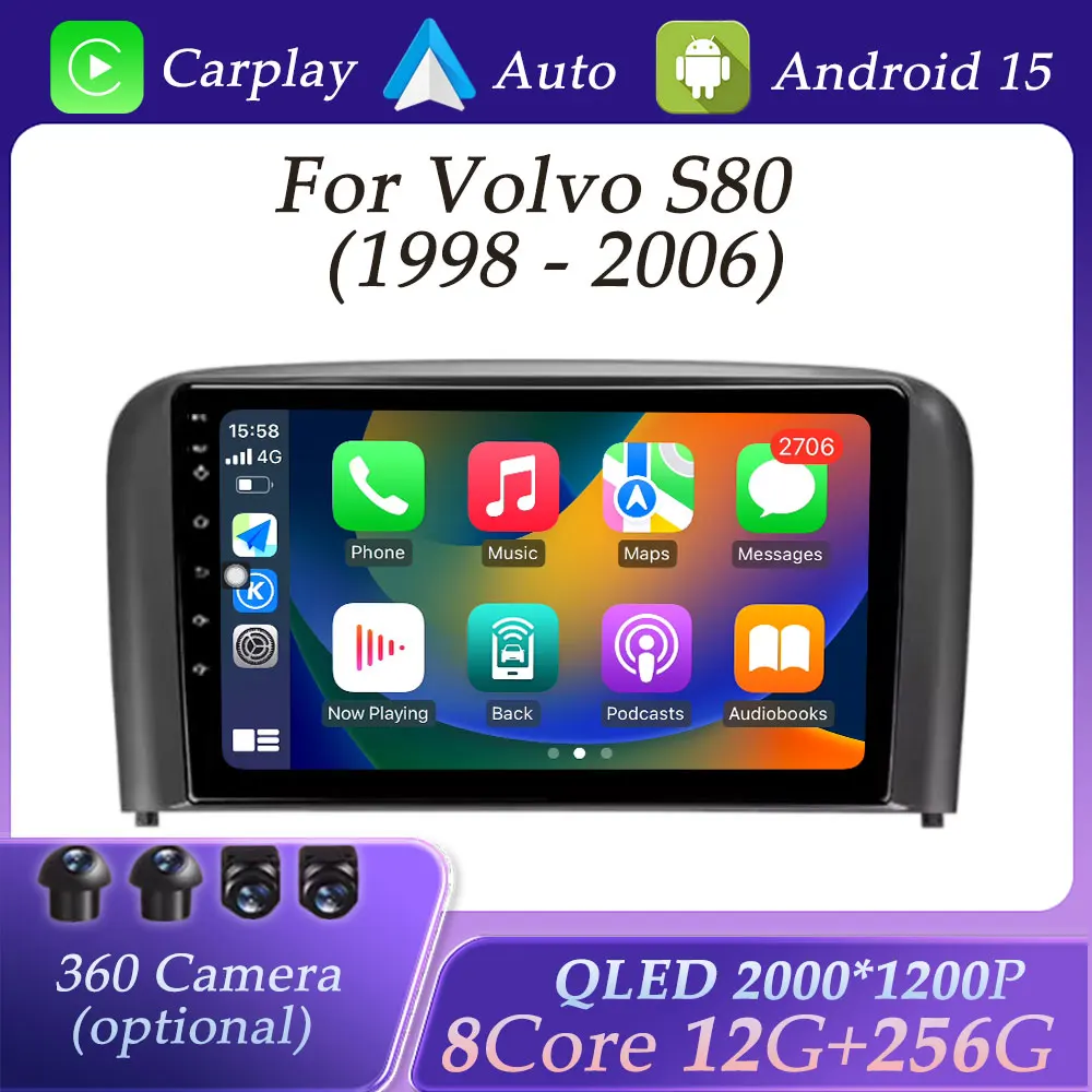 

For Volvo S80 1998 - 2006 Wireless Carplay Car Radio Video Audio Multimedia Player Split Screen GPS Navigation DSP Stereo WIFI