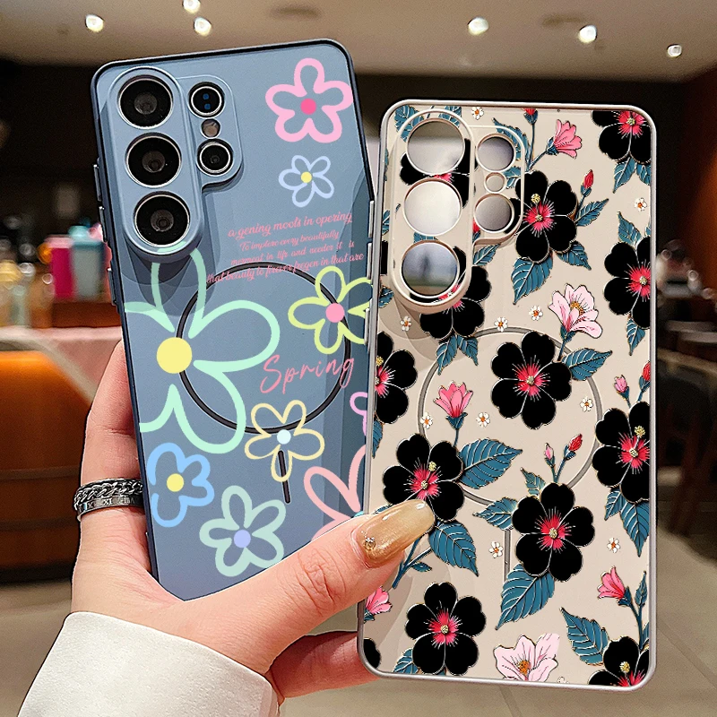 Floral Flowers Magnetic Phone Case For Samsung Galaxy S26 S25 S24 S23 Ultra S25 S24 FE A57 A56 A37 A17 5G A55 A26 A36 A35 Cover