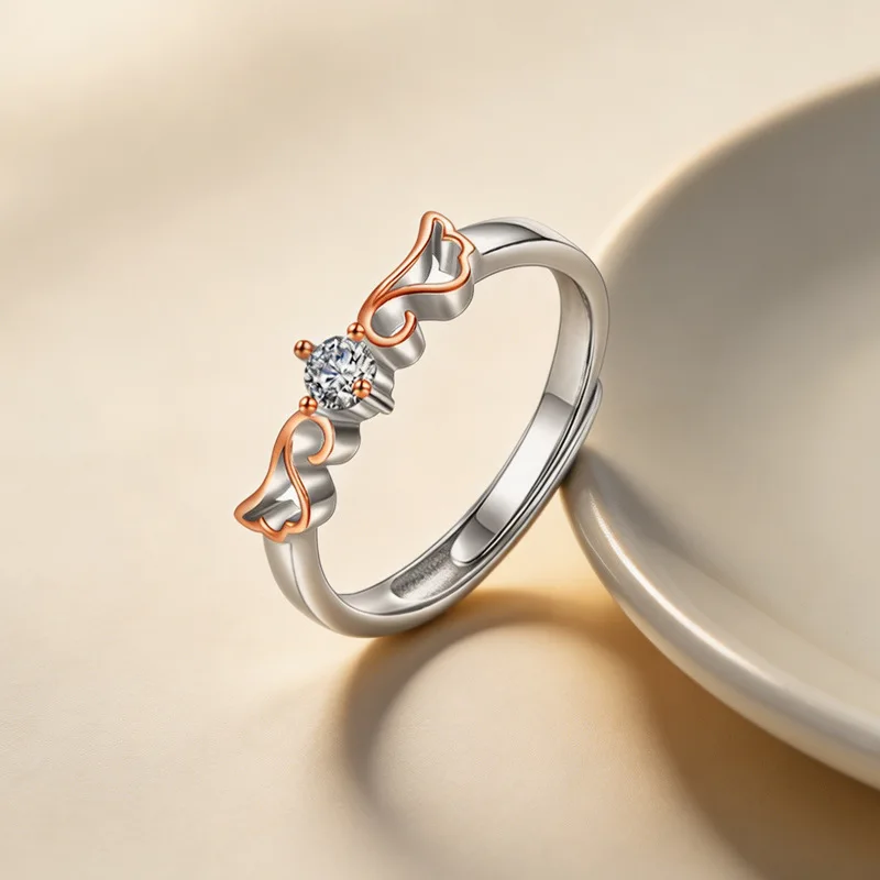 GANPUP Eleganter Zirkon-Herz Verstellbarer Fingerring für Frauen, Modischer Neuer Trendiger Ring, Schmuckgeschenk für Party und Geburtstag – Detail 2