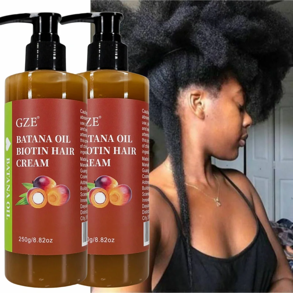 2 Pack GZE Batana Oil Biotin Hair Cream Strong Hair Anti-Breakage Repair Split Ends Silky For Dry Hair