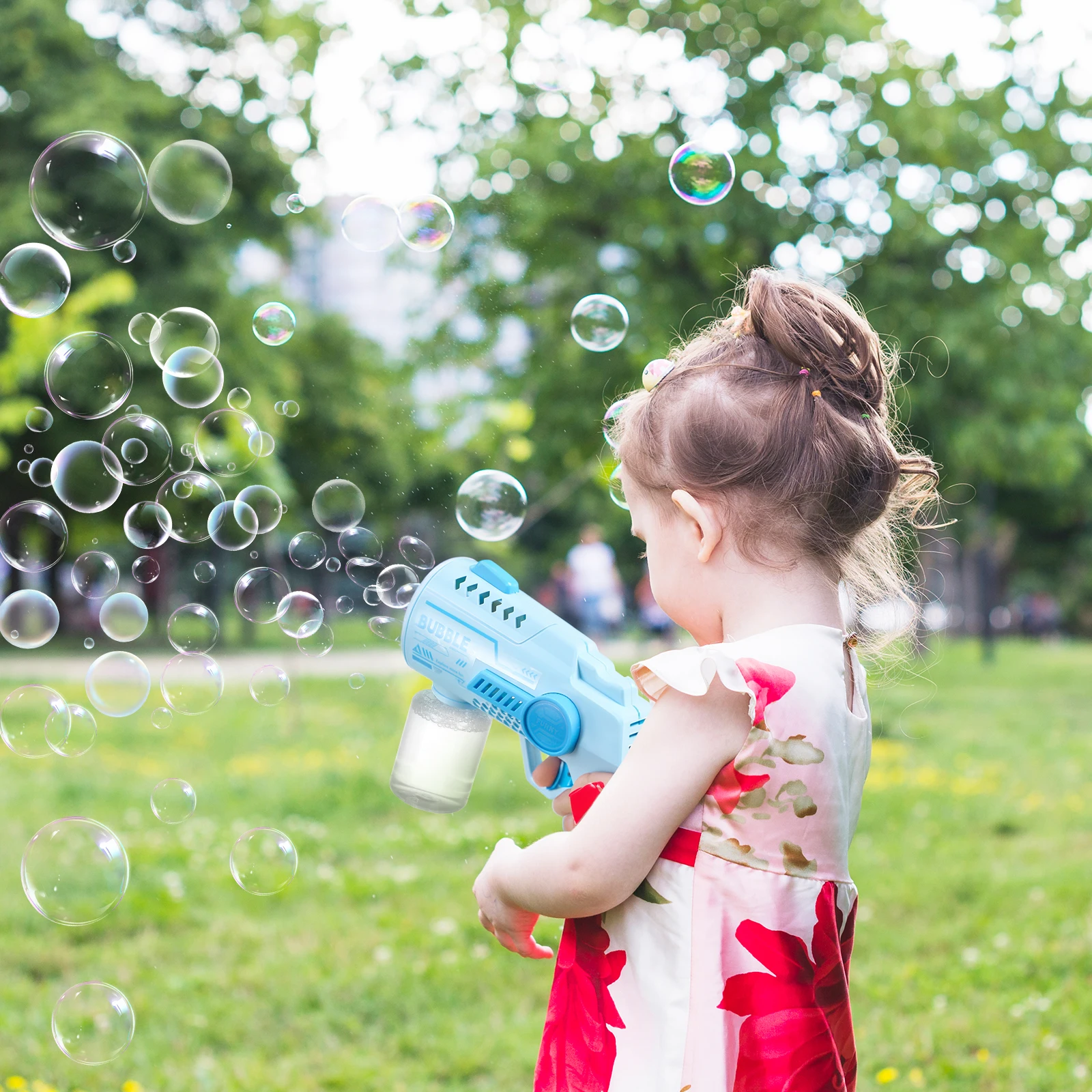 Máquina de burbujas para niños, soplador de mano automático para exteriores, fiestas, bodas, cumpleaños, bañera, juego de verano para niños pequeños de 1 a 3 años