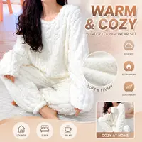 Conjunto de Pijama de Felpa Coral Ultra Suave y Cálido, Ropa de Dormir Ligera y Esponjosa para Invierno, Traje Cómodo para el Hogar, Estilo Invernal, Nuevo