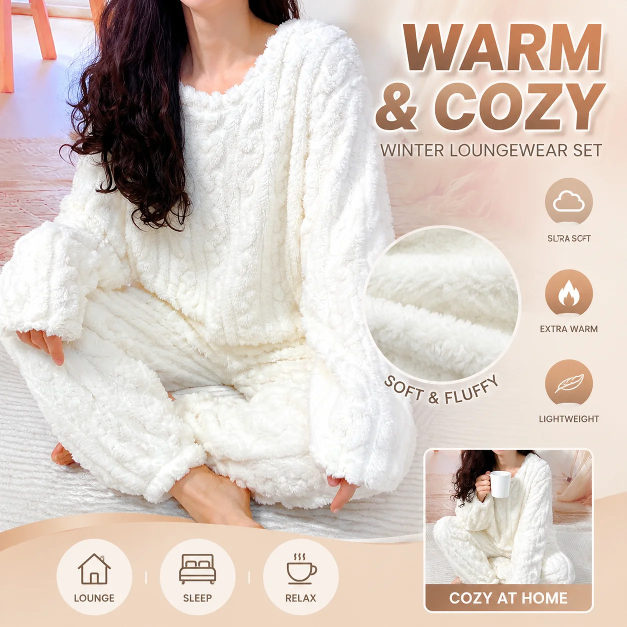 Ultra Soft Warm Coral Fleece Pajama Set Lightweight Fluffy Winter Loungewear Sleepwear For Women Cozy Home Suit Winter Style New