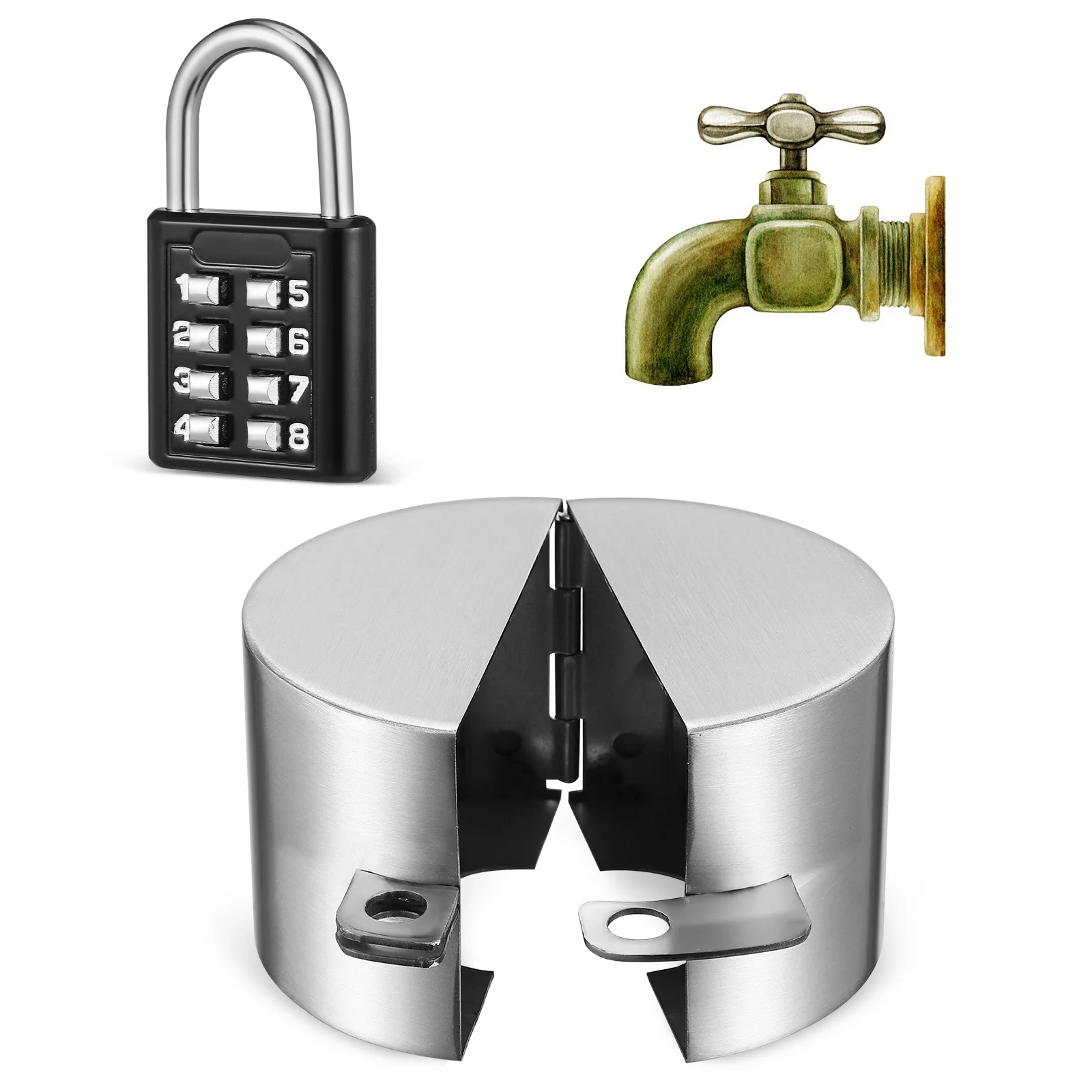 

1Set Outdoor Spigot Lock Stainless Steel Hose Faucet Cover with Combination Lock for Residential Garden Water