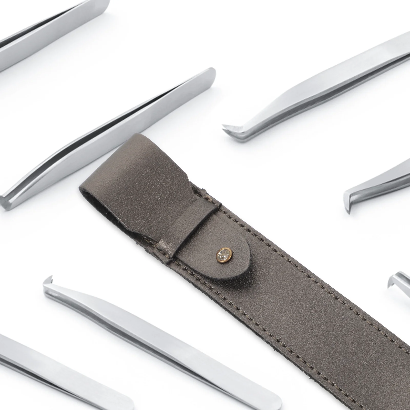 3개입 속눈썹 핀셋 가방 PU 보관 케이스 자석 스냅 버튼 컴팩트 경량 휴대용 메이크업 핀셋 파우치