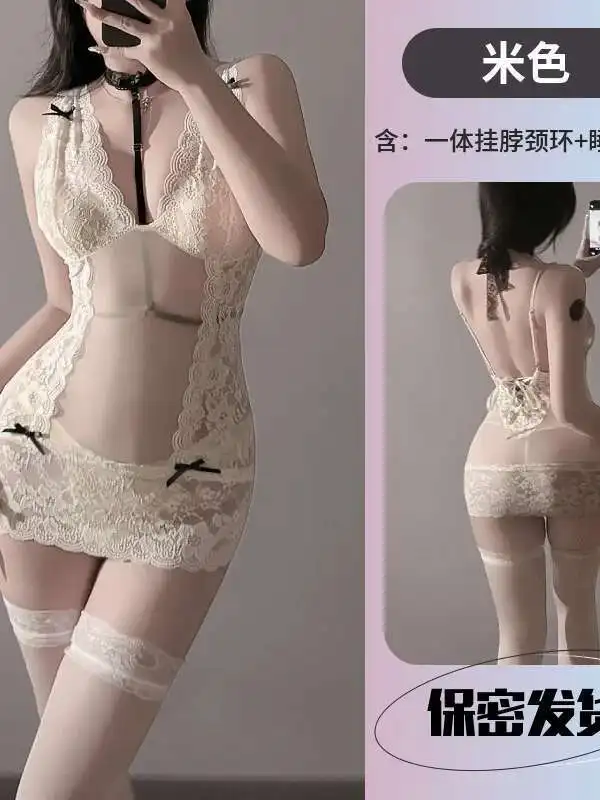 럭셔리 뉴 하이 엔드 V 넥 레이스 메쉬 쉬어 매혹적인 놀리는, 엉덩이 포옹 잠옷 섹시한 제복 드레스 우아한 스위트 탑 4A3F