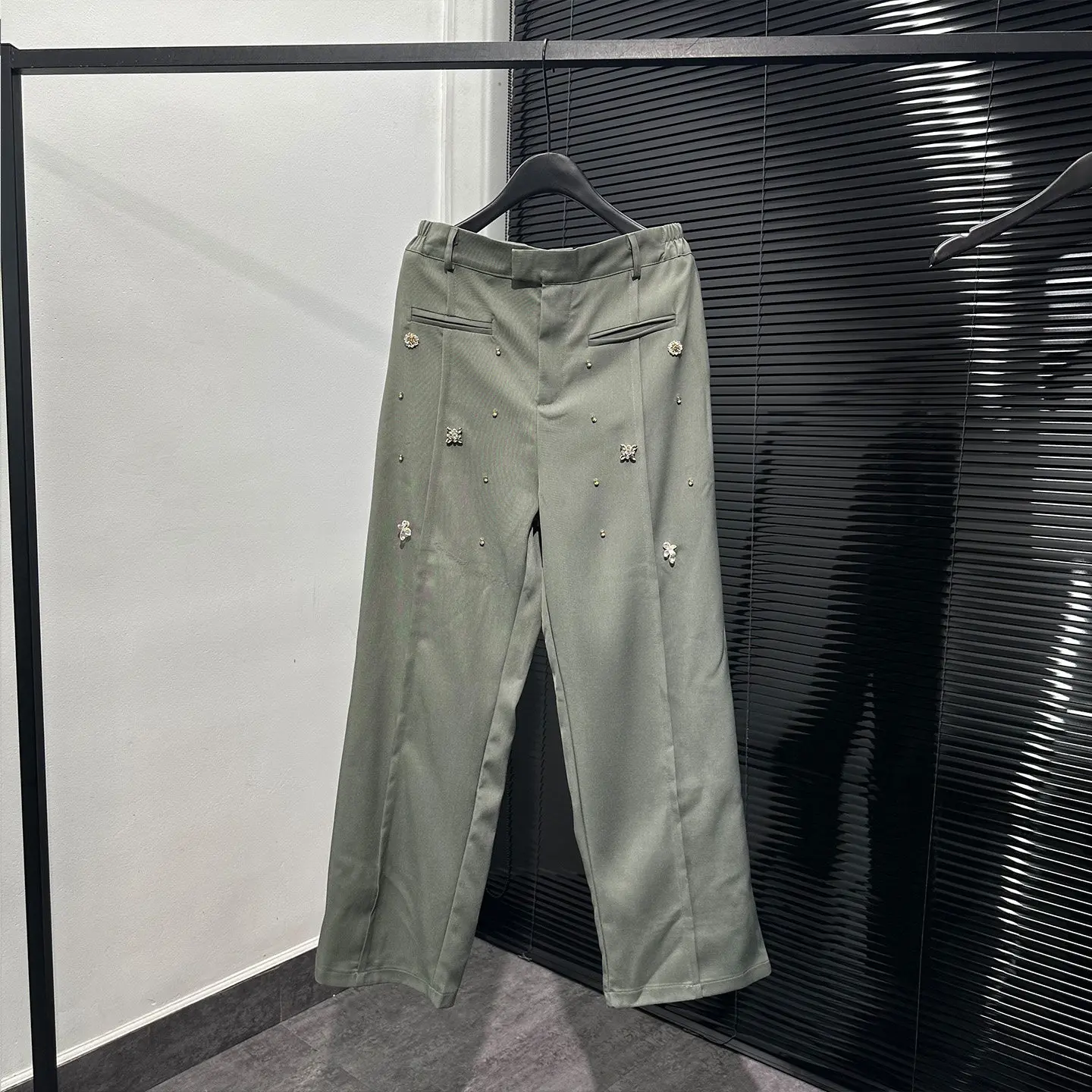 Avant-Garde Heavy Industry Beads Casual Pants Men's Autumn Loose Retro Idle Style All-Matching Straight Trousers