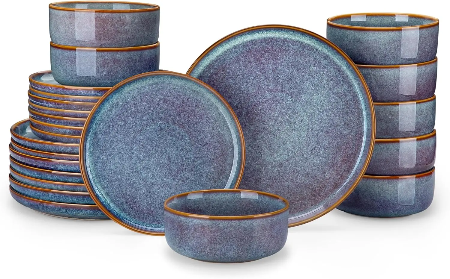 

PLAYA Plates and Bowls Sets, 24 Pieces Grey-Blue Dinnerware Sets for Kitchen, Reactive Glaze Dishes Set for 8, Dishwasher and Mi