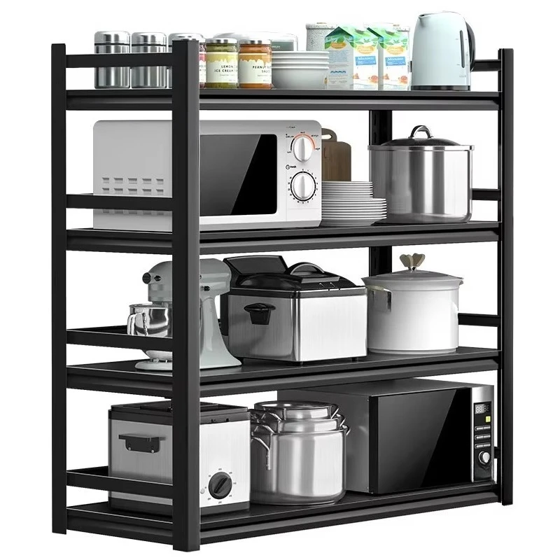 Kitchen rack Carbon steel multi-layer fence Floor-to-ceiling thickened locker Microwave oven Living room modern style