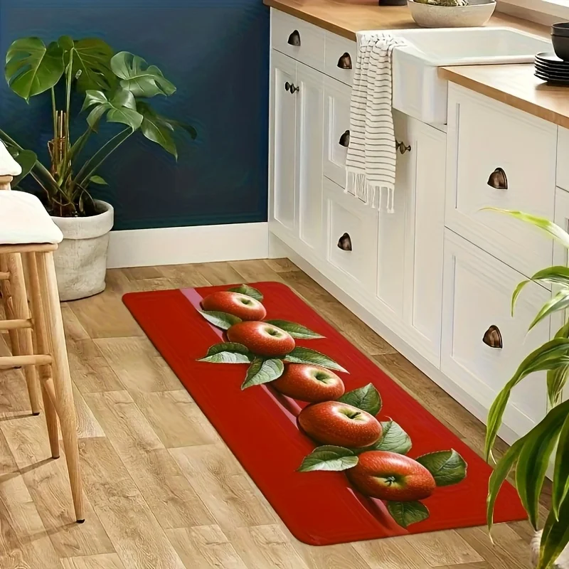 Realistic Italian Pizza Long Kitchen Mat  Colorful Vegetable Cheese Food Design Washable Anti Slip Rug
