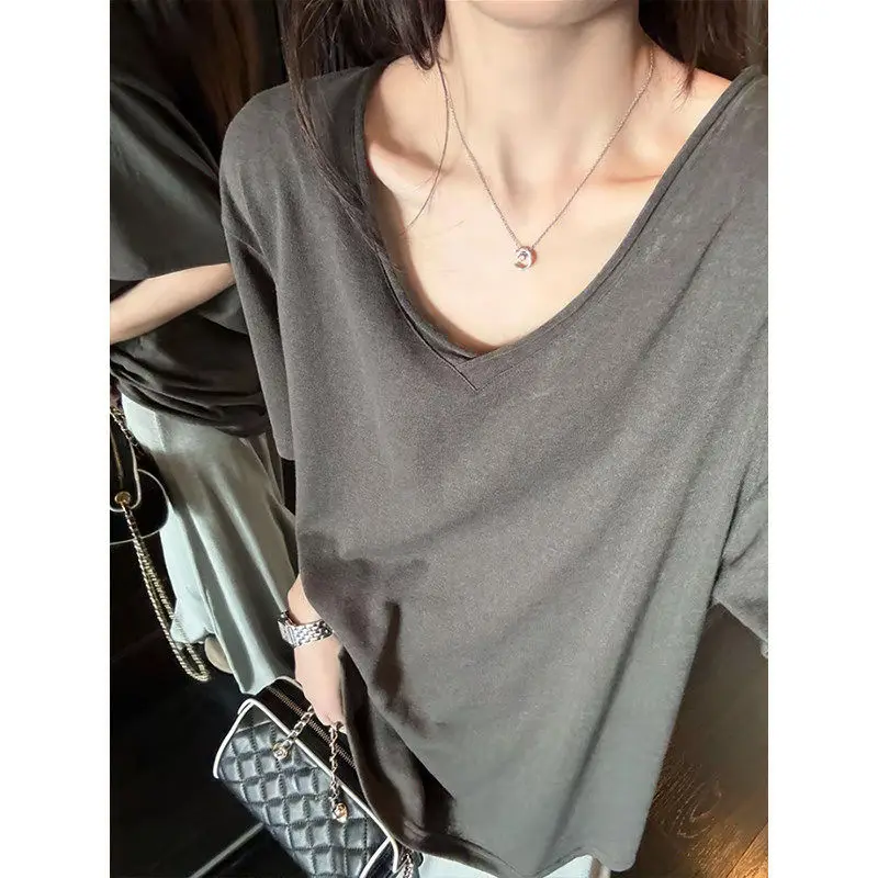 Loose Short Sleeve Tee Retro Pullover Shirt Summer T-shirt Basic Casual Tops Roupas Feminina Versatile Solid Color Tshirts