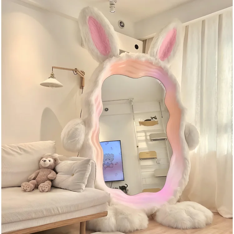 

full body beautiful irregular standing mirror rabbit plush mirror