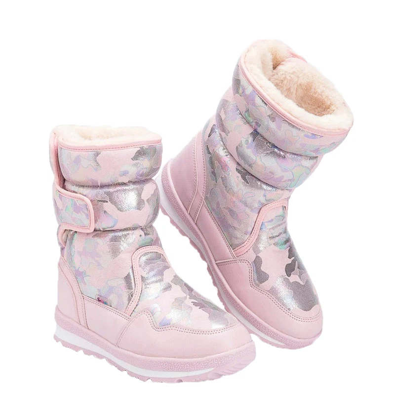 الشتاء رقيق الأطفال الشتاء الثلوج الأحذية الفتيان الفتيات الدافئة أفخم أحذية قطنية الاطفال الوالدين والطفل مقاوم للماء التمويه حذاء بوت بطول الكاحل