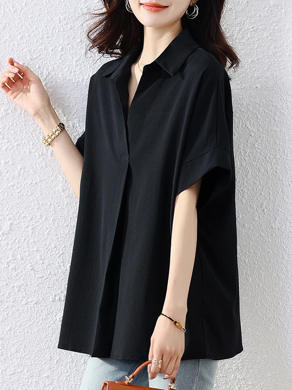 

plus Size Women's Casual irt Cover Belly oulder Length ort Sve Summer Slimming Top Lazy Sle Loose Fit Pure Color