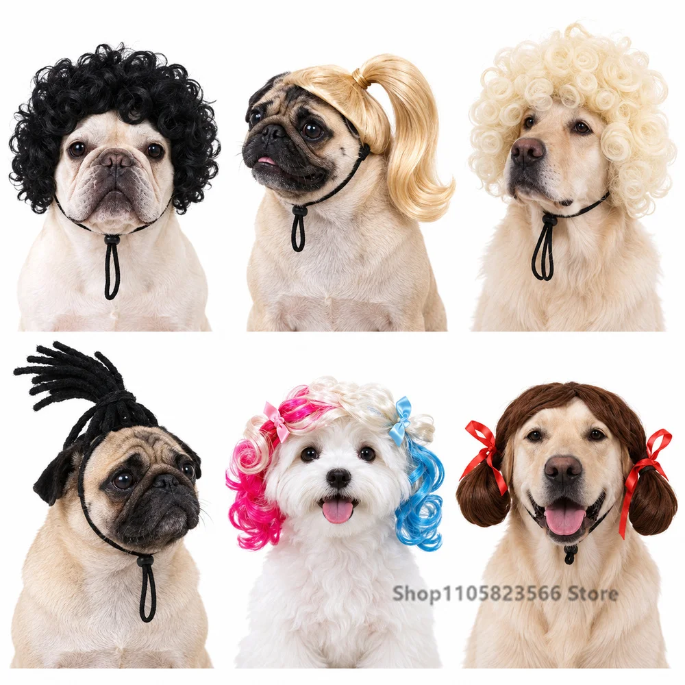 Peluca de Cosplay para Perros y Gatos, con Flequillo Bobo, para Perros y Gatos Pequeños, Accesorio para Fiestas de Halloween, Disfraces, Atrezzo para Fotos, Parik Cosplay