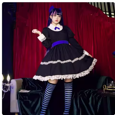 Anarchy Cosplay Costume Anime Panty Stocking Autumn Maid Lolita Dress Belt Headwear Halloween Party Clothes For Girls