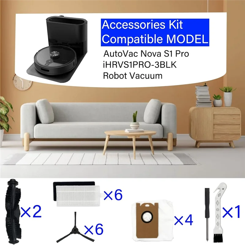 ABGH-Accessories Kit For Ihome Autovac Nova S1 Pro, IHRVS1PRO-3BLK Robot Vacuum Replacement Parts