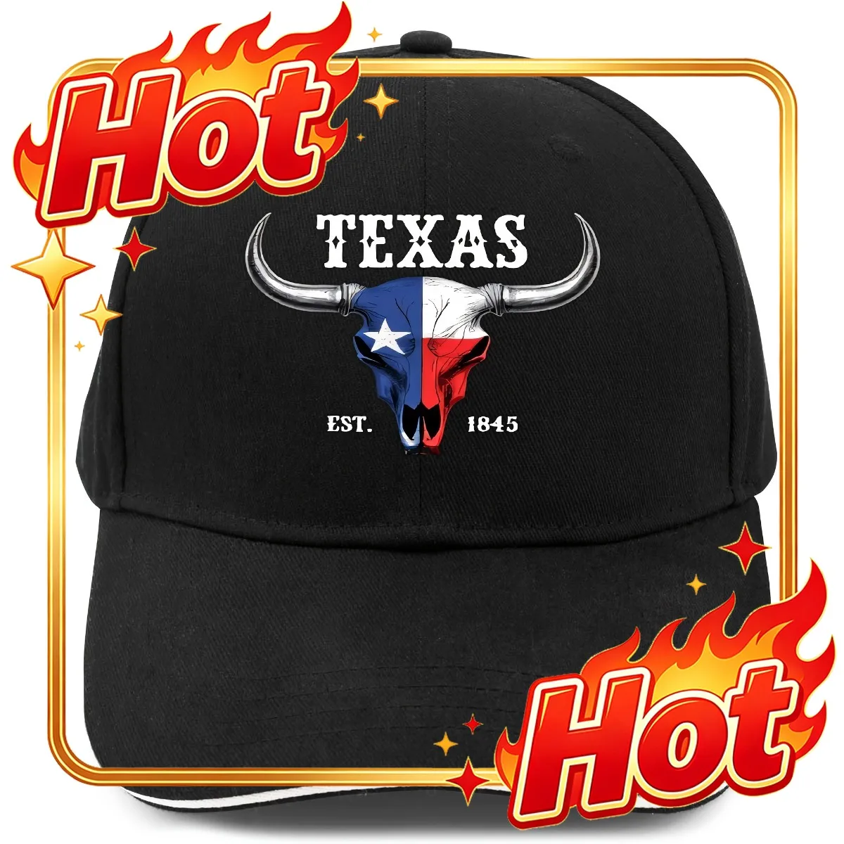 Custom Hat 1pc Texas Flag Horned Baseball Cap Compatible for men & women - Adjustable Truck Driver Hat with Texas State Flag Des