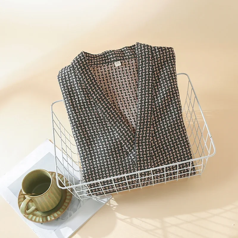 Plus Size Bathrobe Men's Long Style Cotton Cloth Spring and Summer Robe Men's Striped Steaming Home Bath Robe for Man