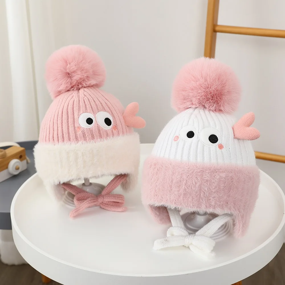 Fashion Cute Cartoon Knitted Hat Warm Thickened Ear Protection Cap Cold Proof Autumn Winter Pullover Hat for Children