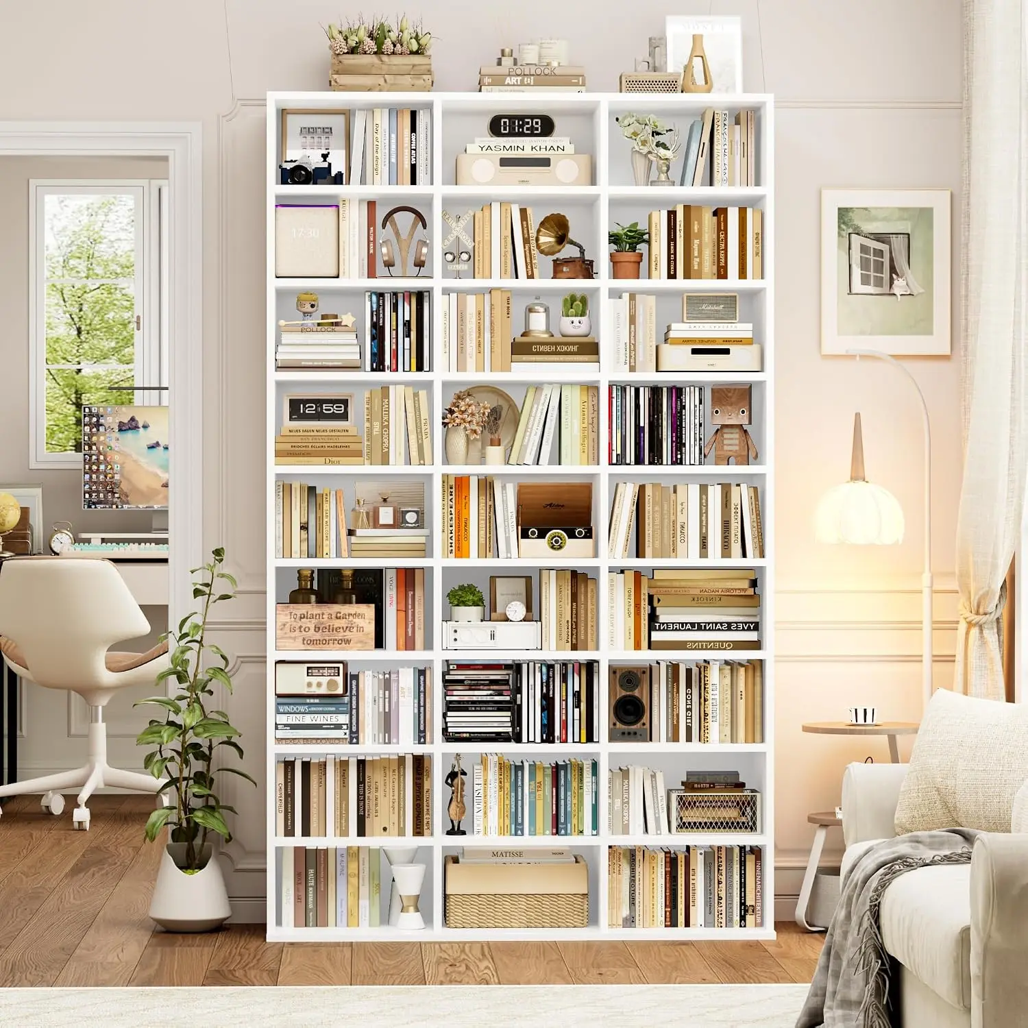 75'' H White 27-Cube Triple Wide Tall Bookshelf Storage Organizer Home Office Library, Customized