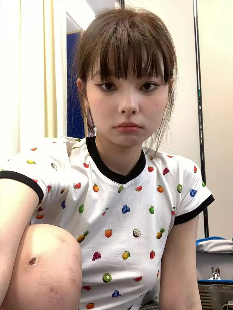 الكورية عالية الجودة القطن تي شيرت صغير أمريكا خمر المرأة لطيف الفواكه المطبوعة تيز القمم الصيف ملابس غير رسمية قصيرة الأكمام #3