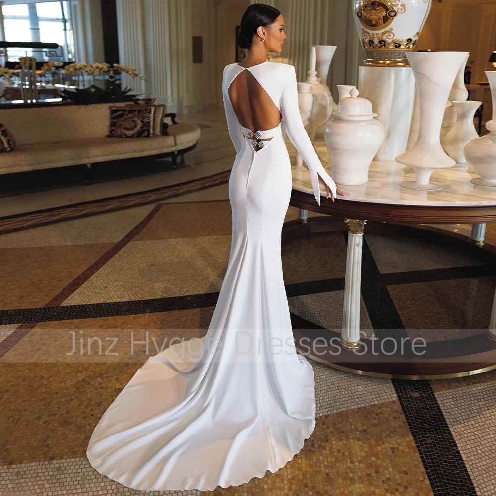 Elegancka suknia ślubna dla kobiet Biała suknia ślubna z wycięciem O Neck Backless Mermaid Suknia ślubna z długimi rękawami Trumpet Sexy Robe de Mariée 2023