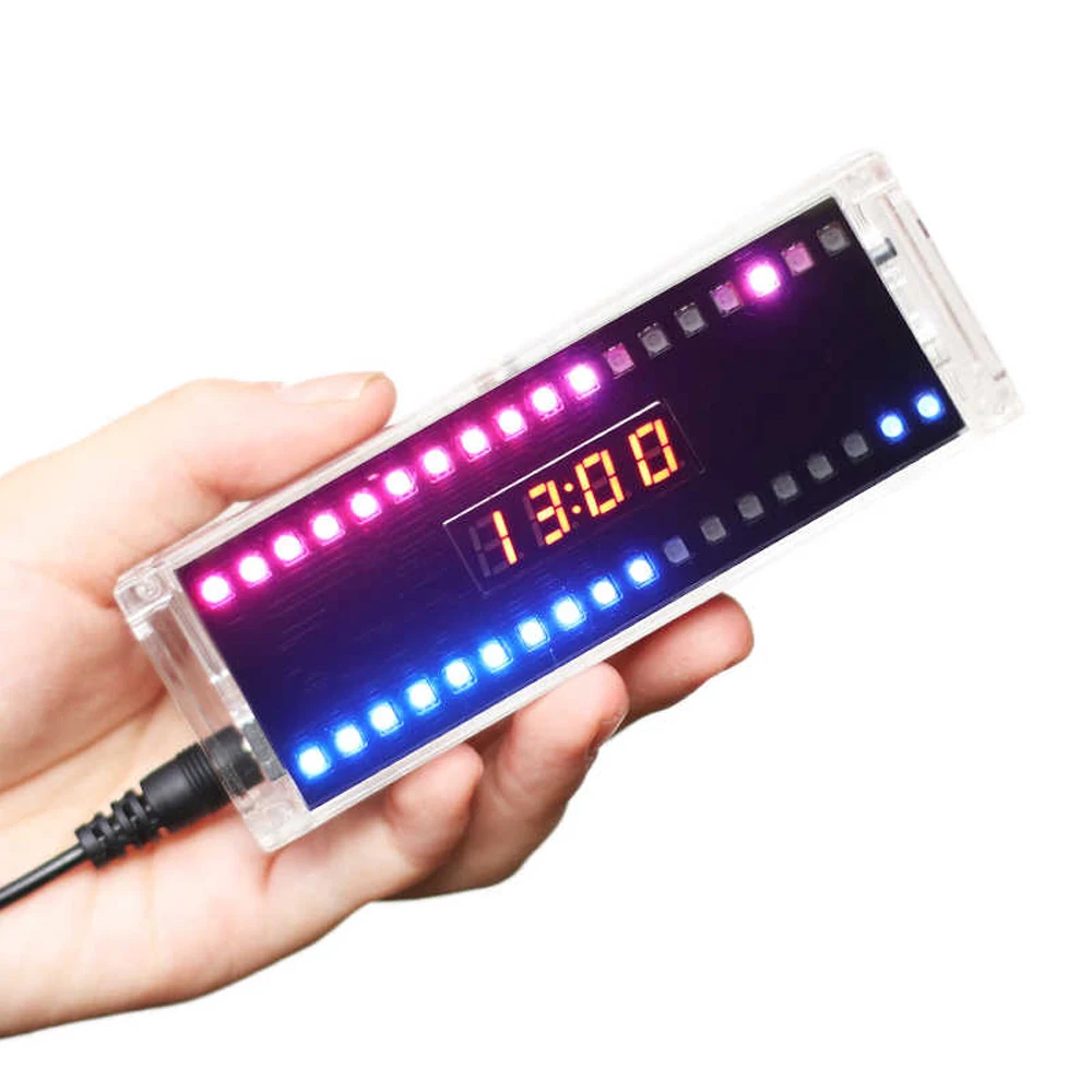 DIY LED Digital Clock Electronic Kit Sound-Control Spectrum Rhythm Light 0.28 Inch Nixie Tube Display DIY Soldering Project 5V