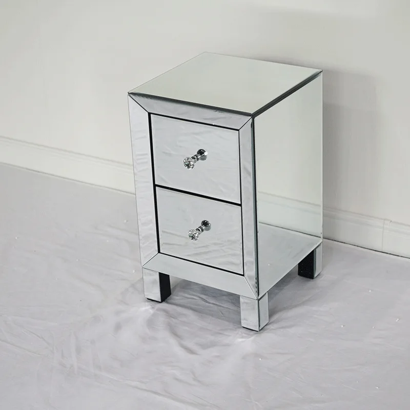 Double drawer cabinet, household silver mirror glass bedside table