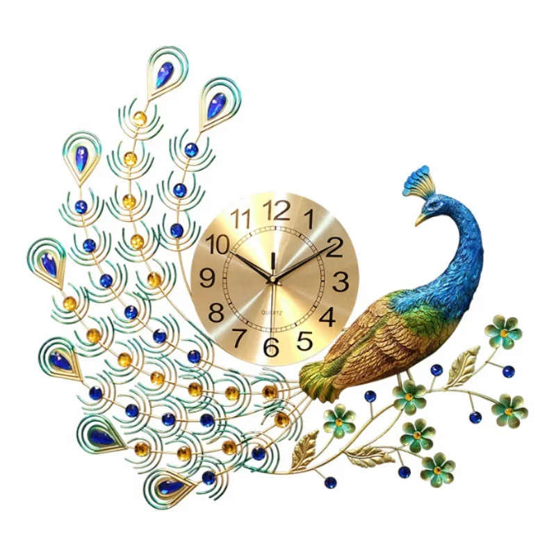 Peacock Wall Clock Non Ticking Silent Wall Art Decor Decoration Flowers