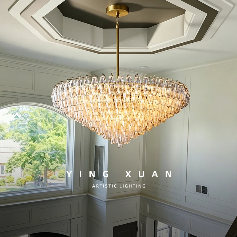 Modern French Hanging Ceiling Lamp Villa Luxury Pendant Lamp Living Room Dining Bedroom for Designer Gold Frame Glass Chandelier