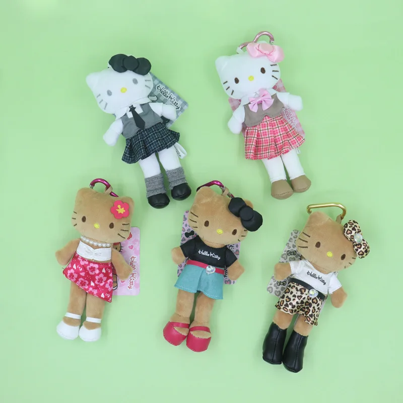 Sanrio 15CM Leopard print gal Hello Kitty long-legged pleated skirt plush toys keychain floral skirt It Hot Girl Kitty Bag Charm