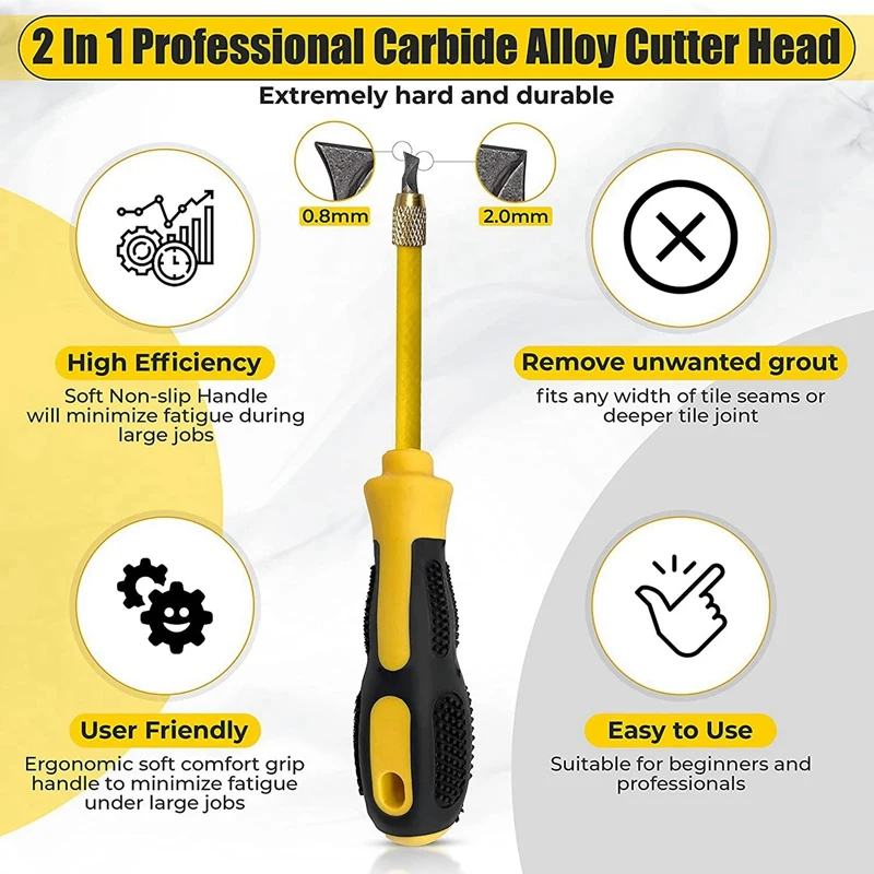 2X Grout Removal Tool 2 In 1 (Carbide Alloy Head), Grout Remover, Caulking Removal Tool, Grout Cleaning Tool, Scraper