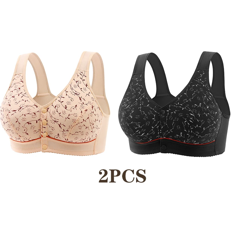 Fashion Women Floral Pattern Non-Steel Support Underwear Breathable Comfortable Front Button Convenient Bra Traceless Stretchy