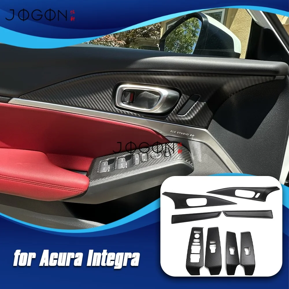 LHD Carbon For Acura Integra 2023+ Car Inner Door Handle W/Mem/Btn & Window Control Lift Switch Frame Cover Trim Accessories