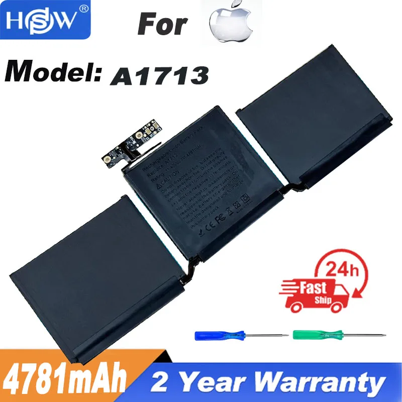 

A1713 Laptop Battery for Apple MacBook Pro 13" A1708 2016 2017 EMC 2978 3164 020-00946 MLL42LL Batteria AKKU 4781mAh