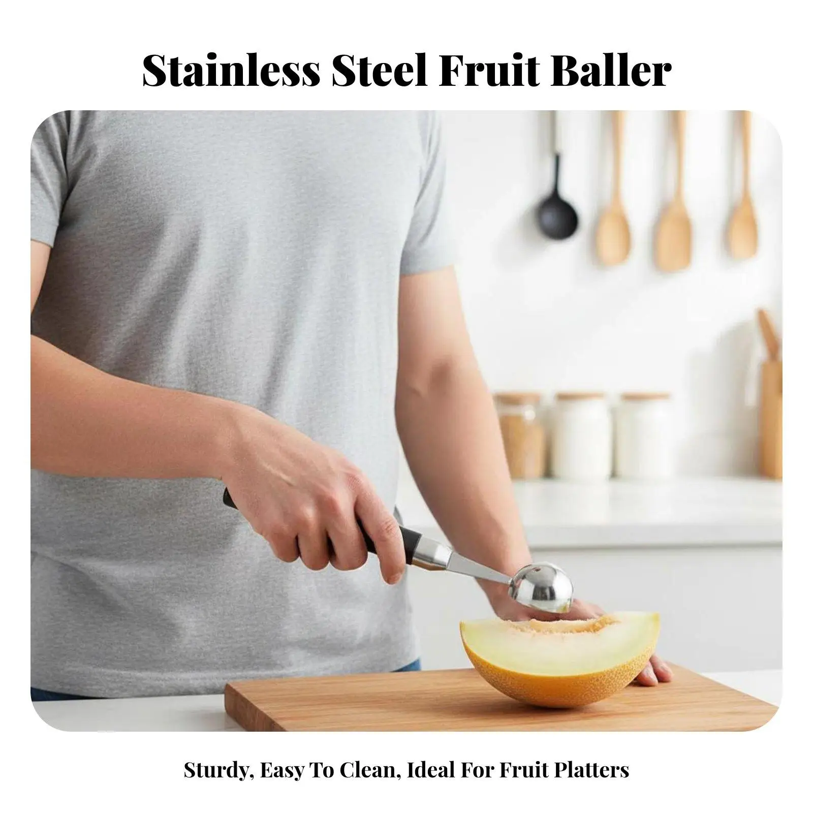 Stainless Steel Industrial Scoop Fruit Carving Tool for Watermelon Cantaloupe Garnish Making