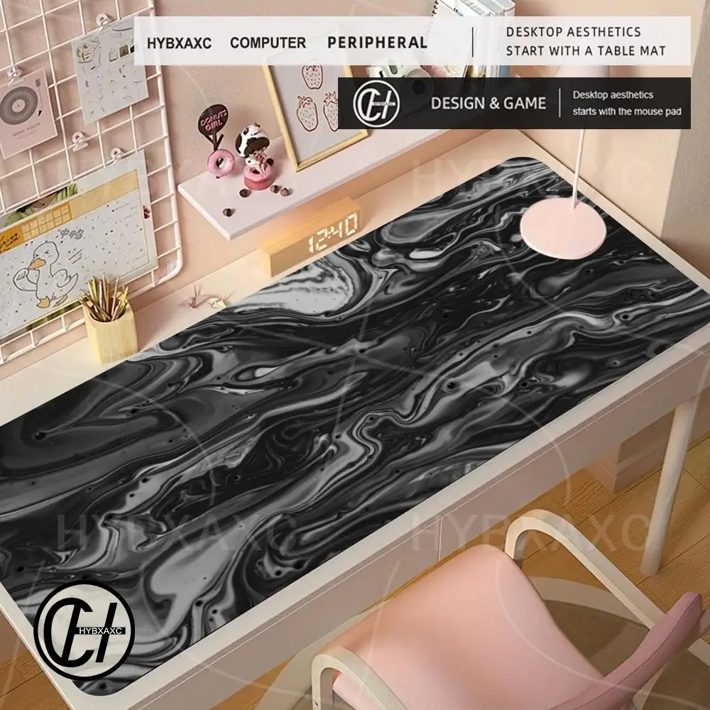 

Black and White Wave Mouse Pad Cute HD Desk Pad Extended Gaming Keyboard Mats Large 90x40cm XXL Gamer Mousepad