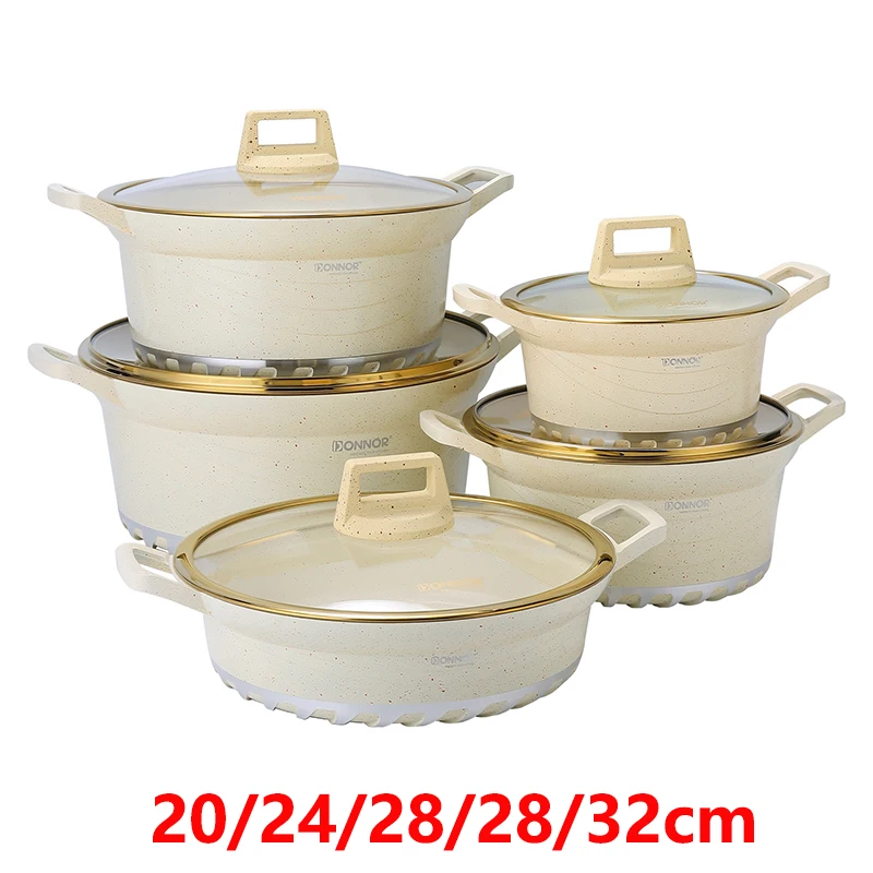 DONNOR 10PCS Inductie Kookgerei Set Vaatwasmachinebestendige Steelpan Anti-aanbak StockPots met Glazen Deksels Voor Soep Pasta Stoofpot JT528