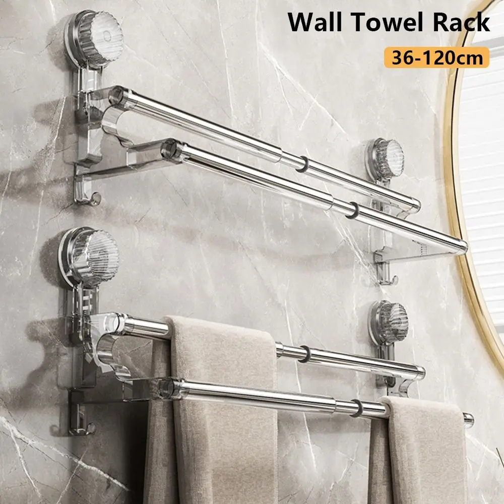 1Pcs Suction Cup Wall Towel Rack 36-120cm Retractable Self-adhesive Storage Rack Double Layer Rod No Drilling