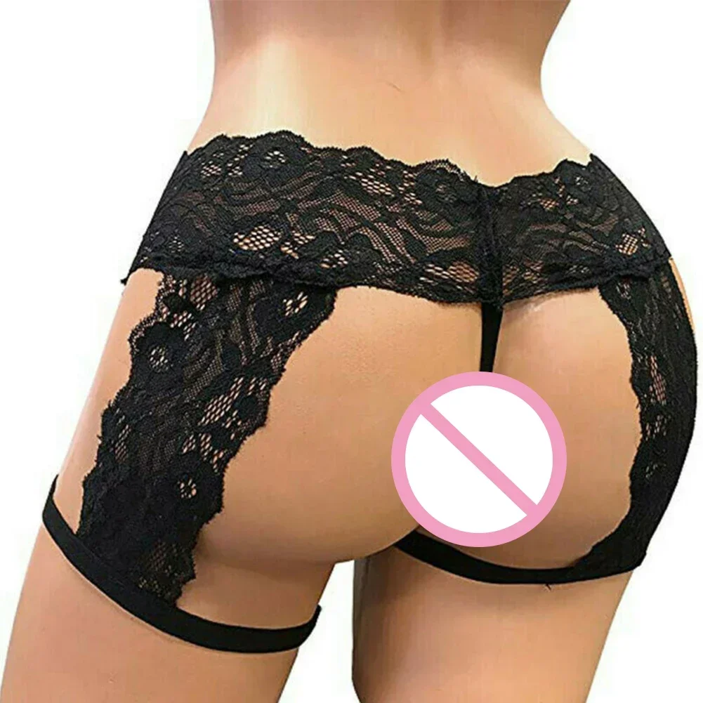2025 Sexy Men Sheer Lace Briefs Sissy Underpants Bulge Pouch Panties Back Hollow Out Open Buttocks Underwear Seductive Lingerie image 4