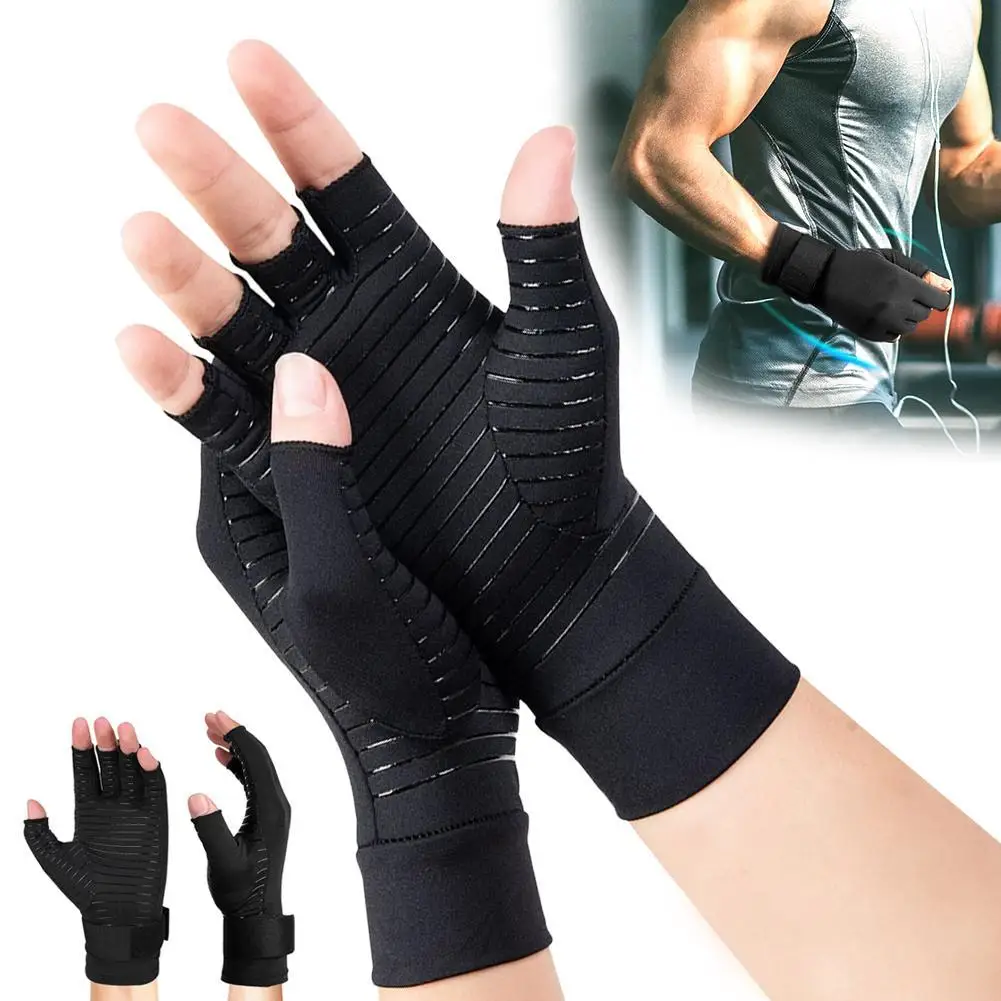 1 Pair Compression Arthritis Gloves Best Copper Infused Fingerless Gloves for Arthritis Pain Relief Women Men Therapy Wristband